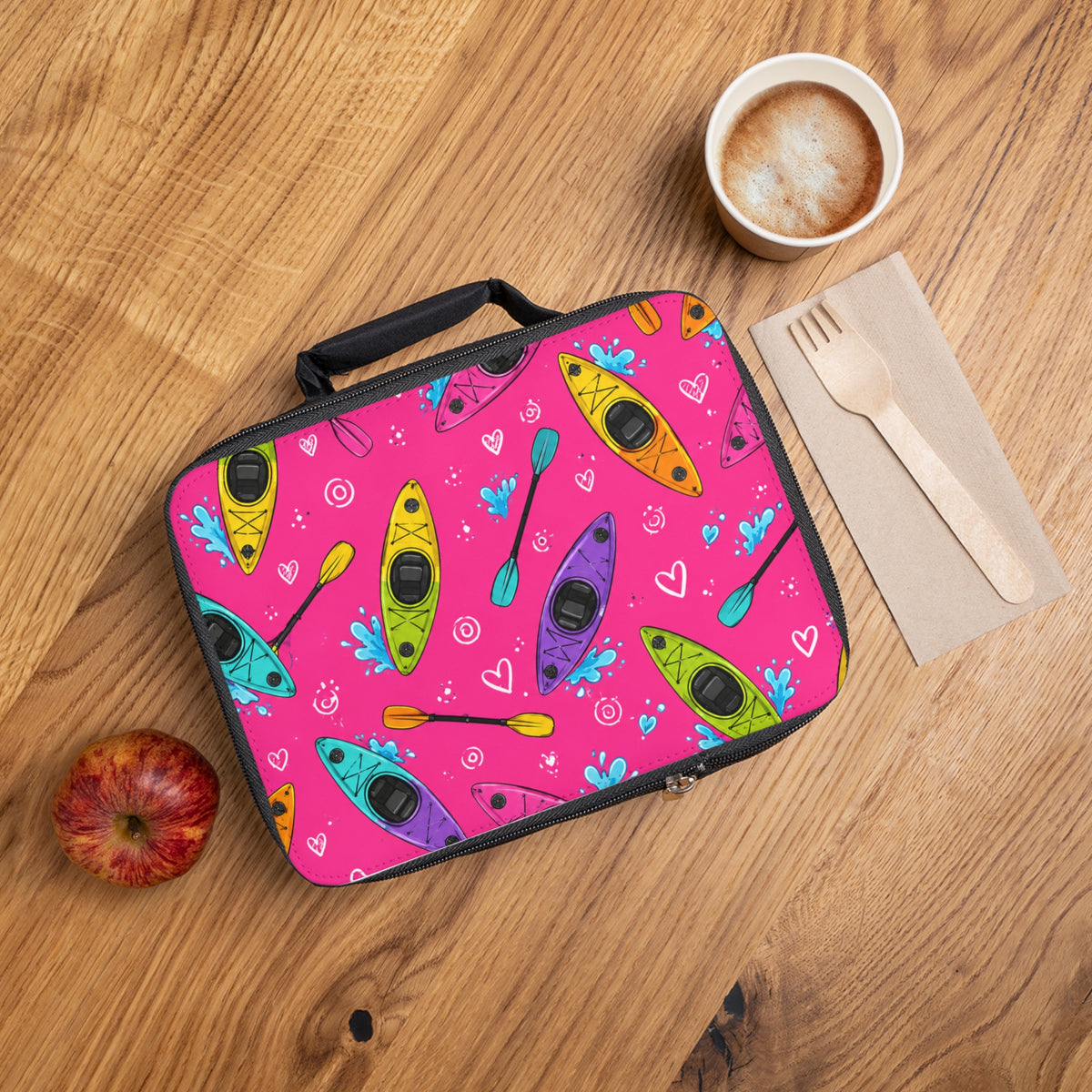 Kayak Pattern Lunch Bag — Bright Pink Paddle Kids Lunchbox