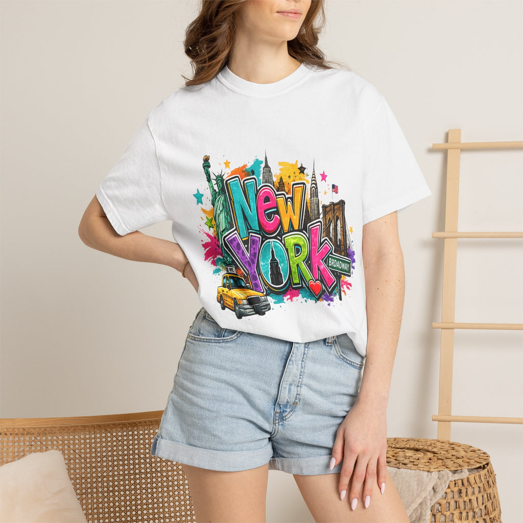 New York Graffiti Skyline T-shirt | Cityscape Taxi Brooklyn Bridge