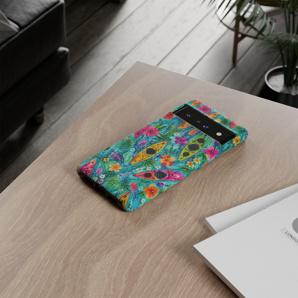 Tropical Kayak Phone Case – Colorful Floral Waterproof Pattern