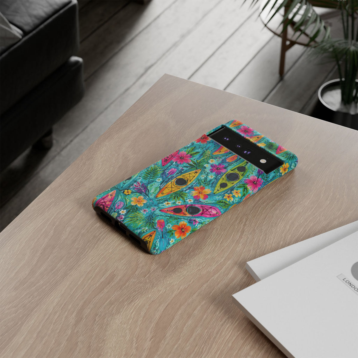 Tropical Kayak Phone Case – Colorful Floral Waterproof Pattern