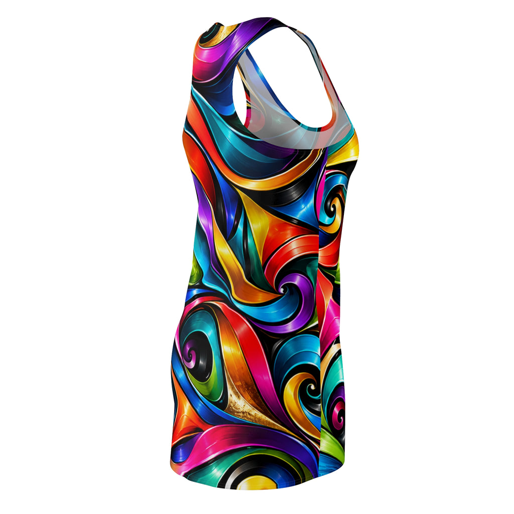 Colorful Swirl Racerback Dress — Vibrant All-Over Print Sundress
