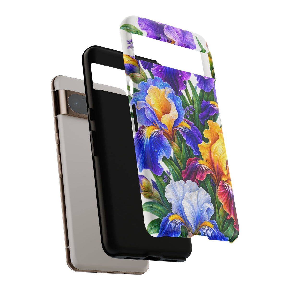 Floral Iris Tough Phone Case — Colorful Watercolor Iris Protective Cover