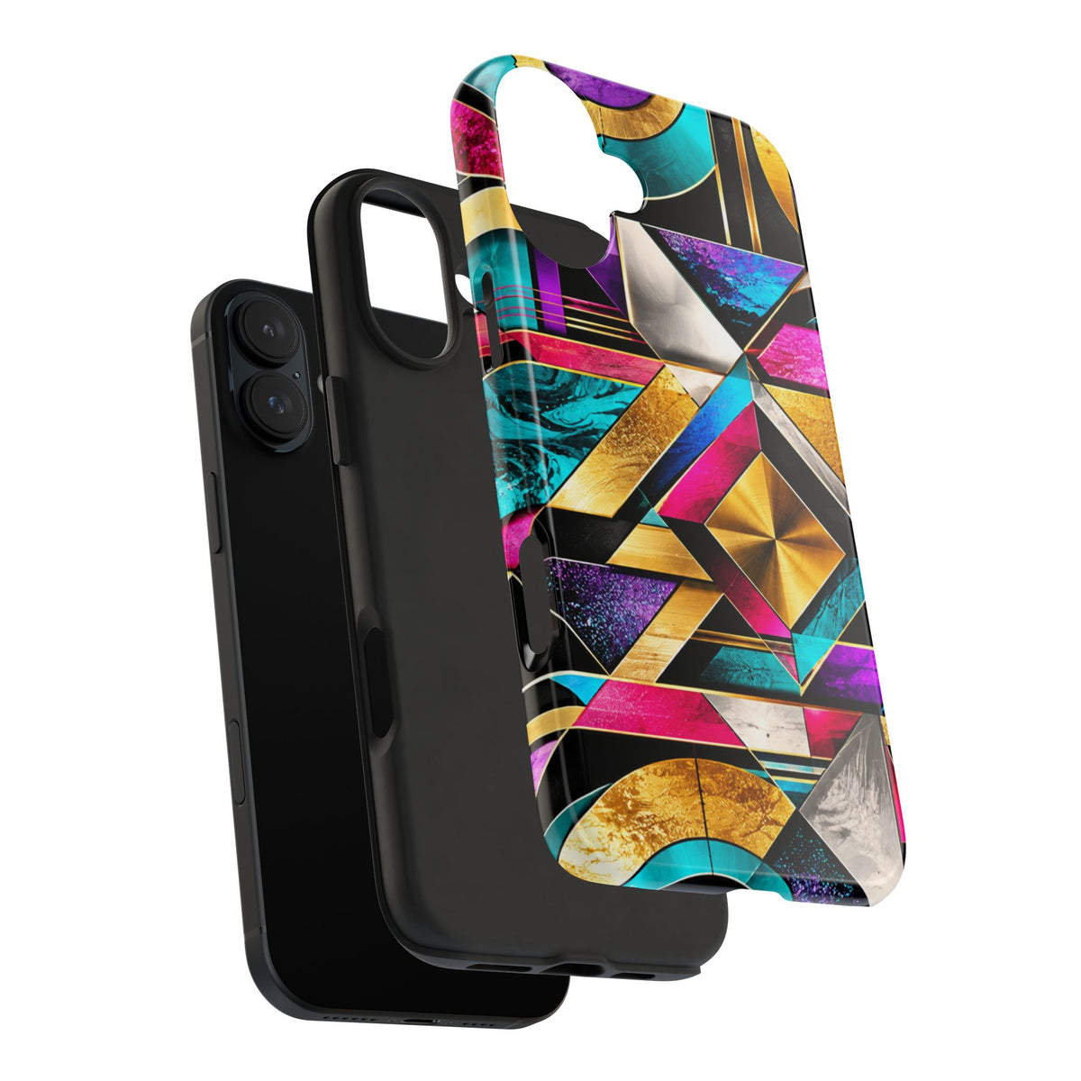 Geometric Art Deco Tough Phone Case — Vibrant Gold, Teal & Magenta Pattern