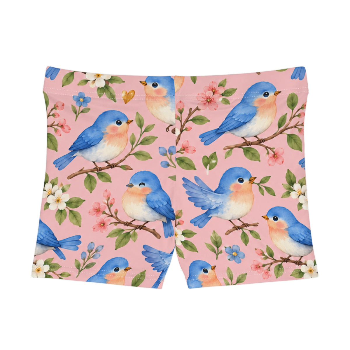 Bluebird Floral Pattern Women's Shorts | Pink Spring Bird Design