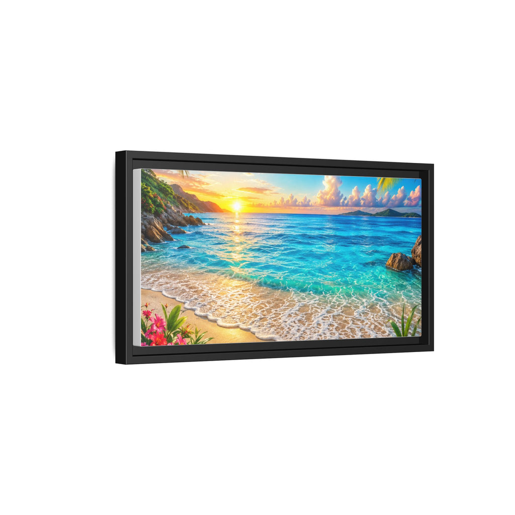 Framed Beach Sunset Matte Canvas Wall Art — Tropical Ocean Sunrise Decor