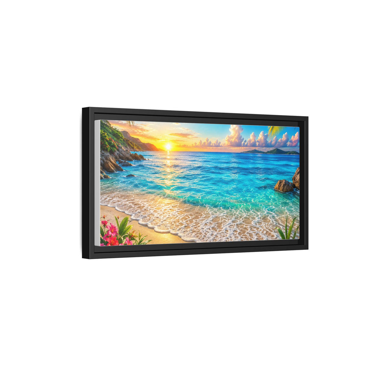Framed Beach Sunset Matte Canvas Wall Art — Tropical Ocean Sunrise Decor