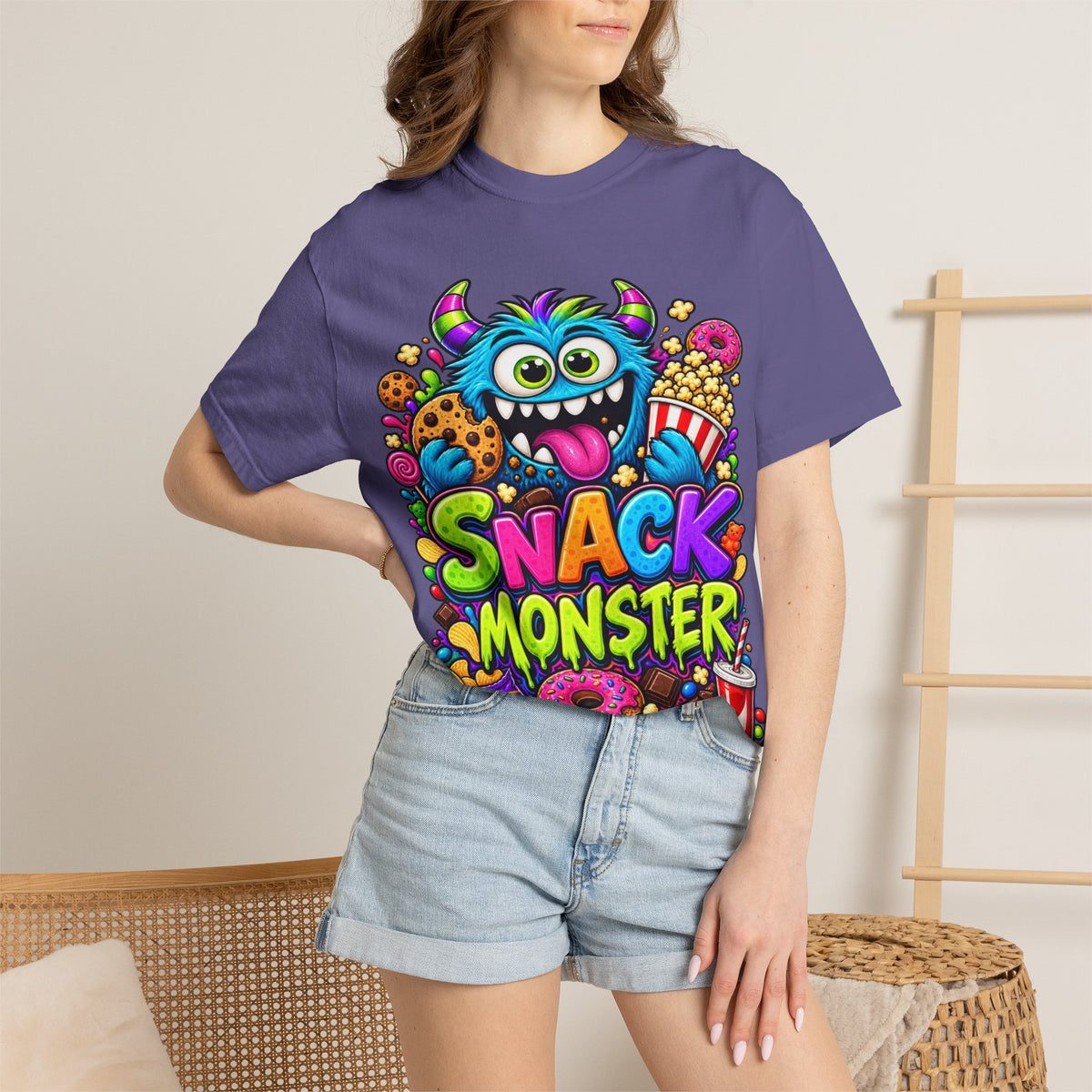Snack Monster T-shirt | Colorful Cartoon Monster Snacks