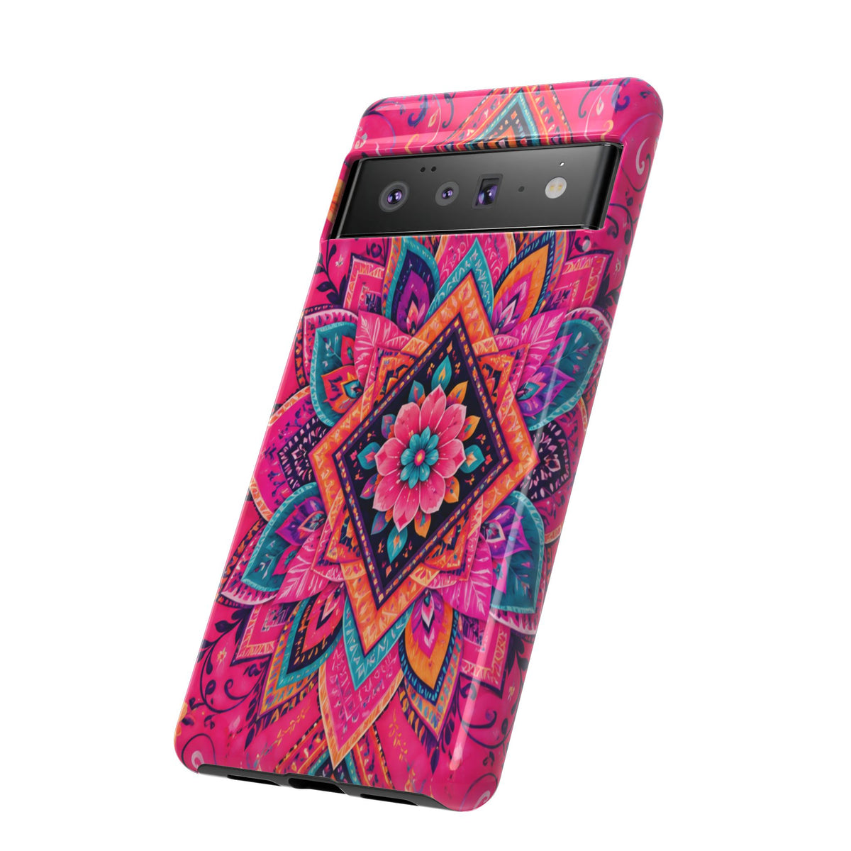 Floral Mandala Tough Phone Case — Pink Boho Protective Cover