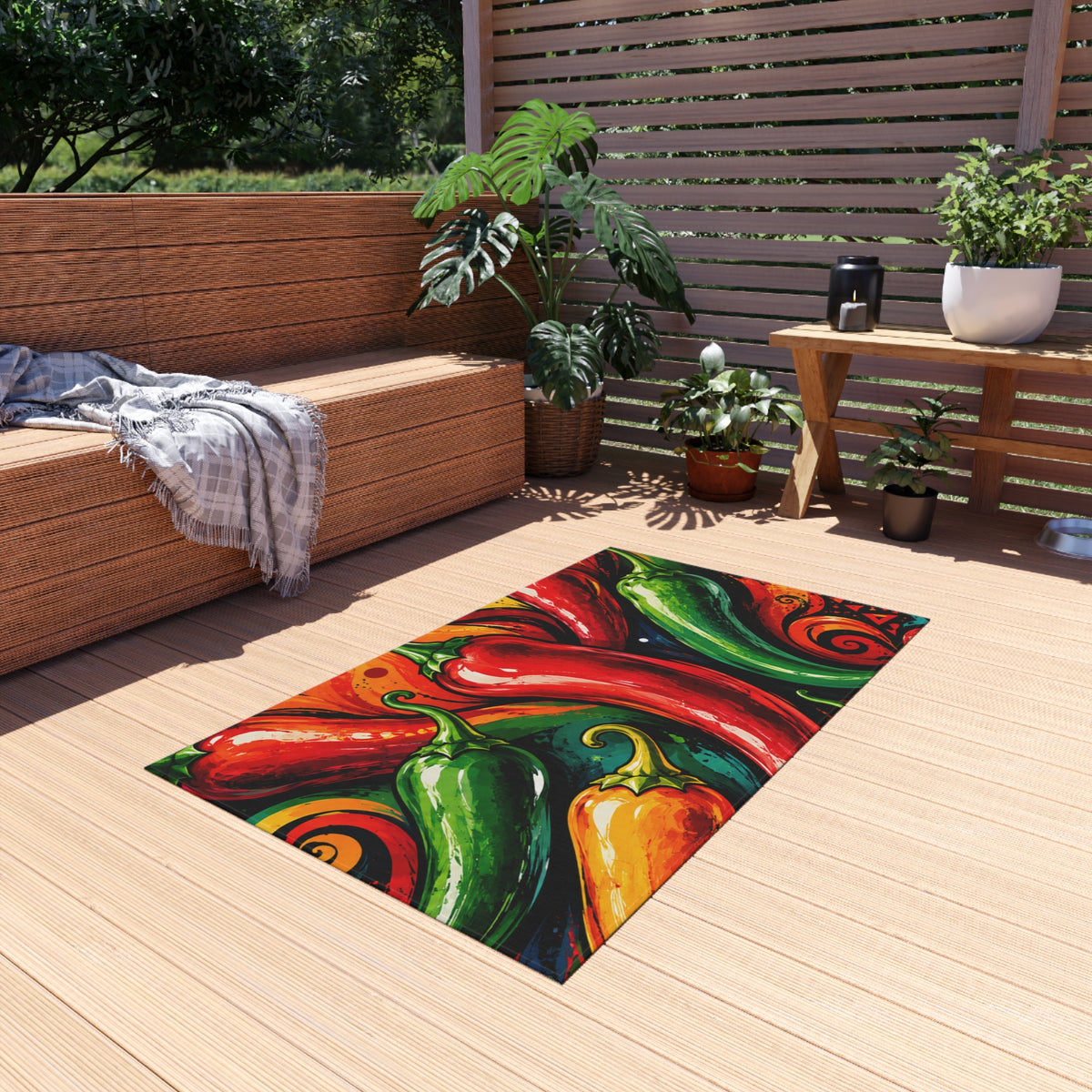 Fiery Chili Pepper Outdoor Rug — Colorful Southwestern Patio Mat