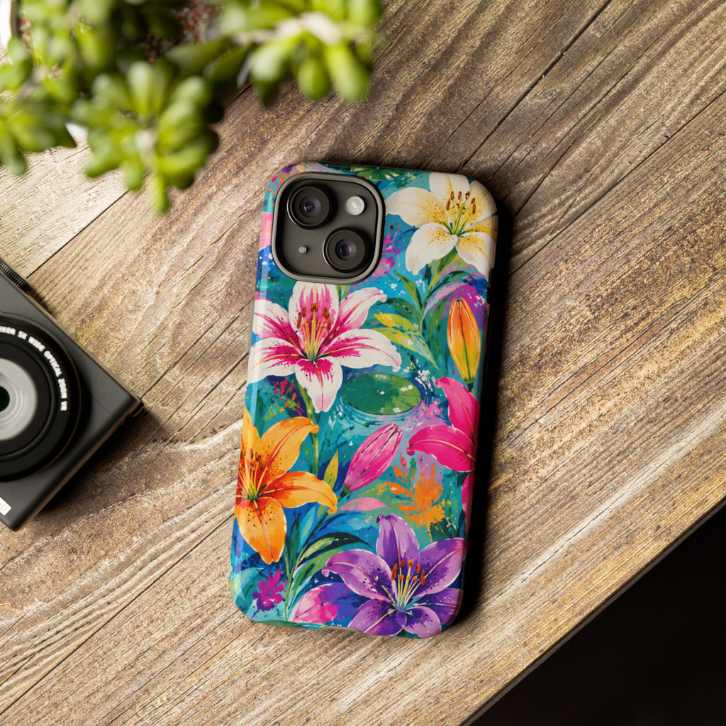 Floral Lily Tough Phone Case — Colorful Tropical Flower Protective Cover