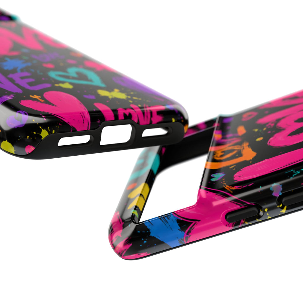 Phone Case — Neon Graffiti "Love" Hearts Protective Tough Case