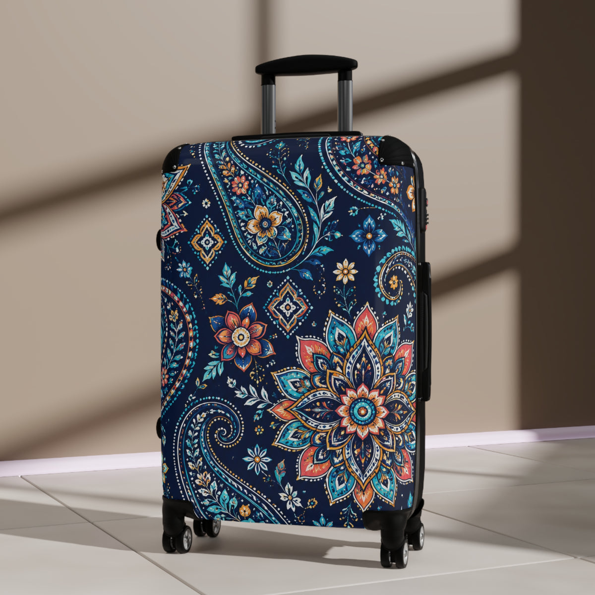 Floral Paisley Suitcase Cover – Navy Boho Luggage Protector