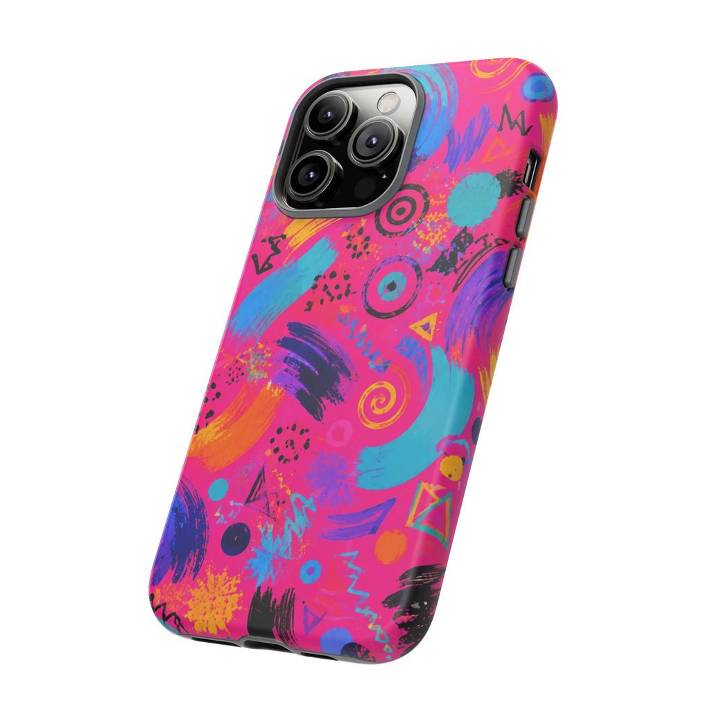 Neon Retro Abstract Tough Phone Case — 80s Brushstroke Pattern