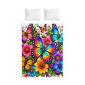 Butterfly Floral Cotton Bed Set — Vibrant Rainbow Butterflies & Flowers Duvet Cover