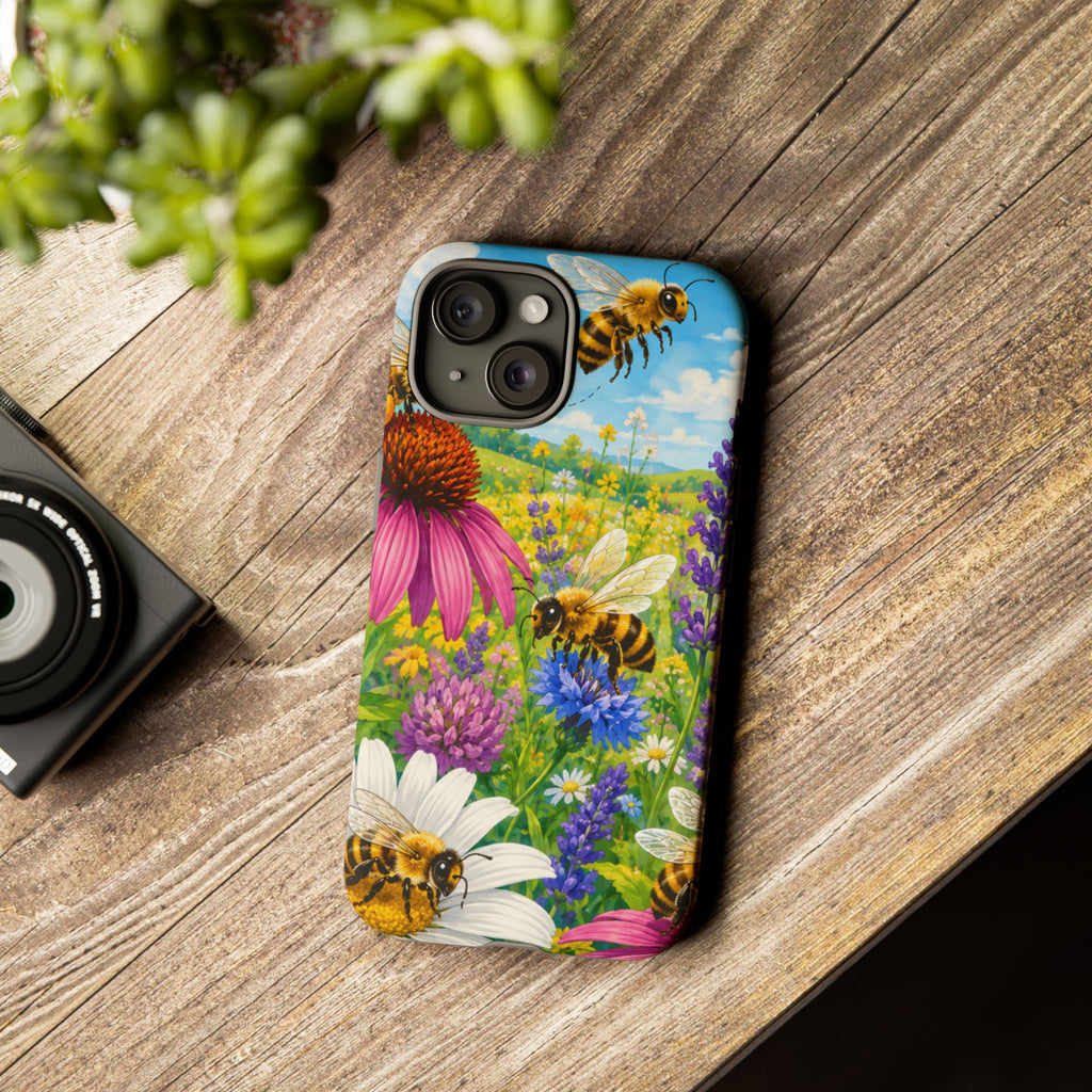 Bee Meadow Phone Case — Floral Honeybee Protective Cover