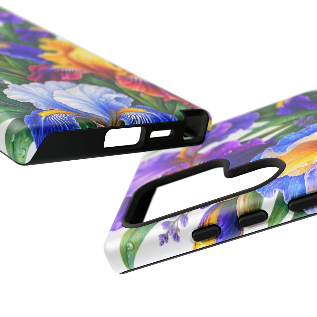 Floral Iris Tough Phone Case — Colorful Watercolor Iris Protective Cover