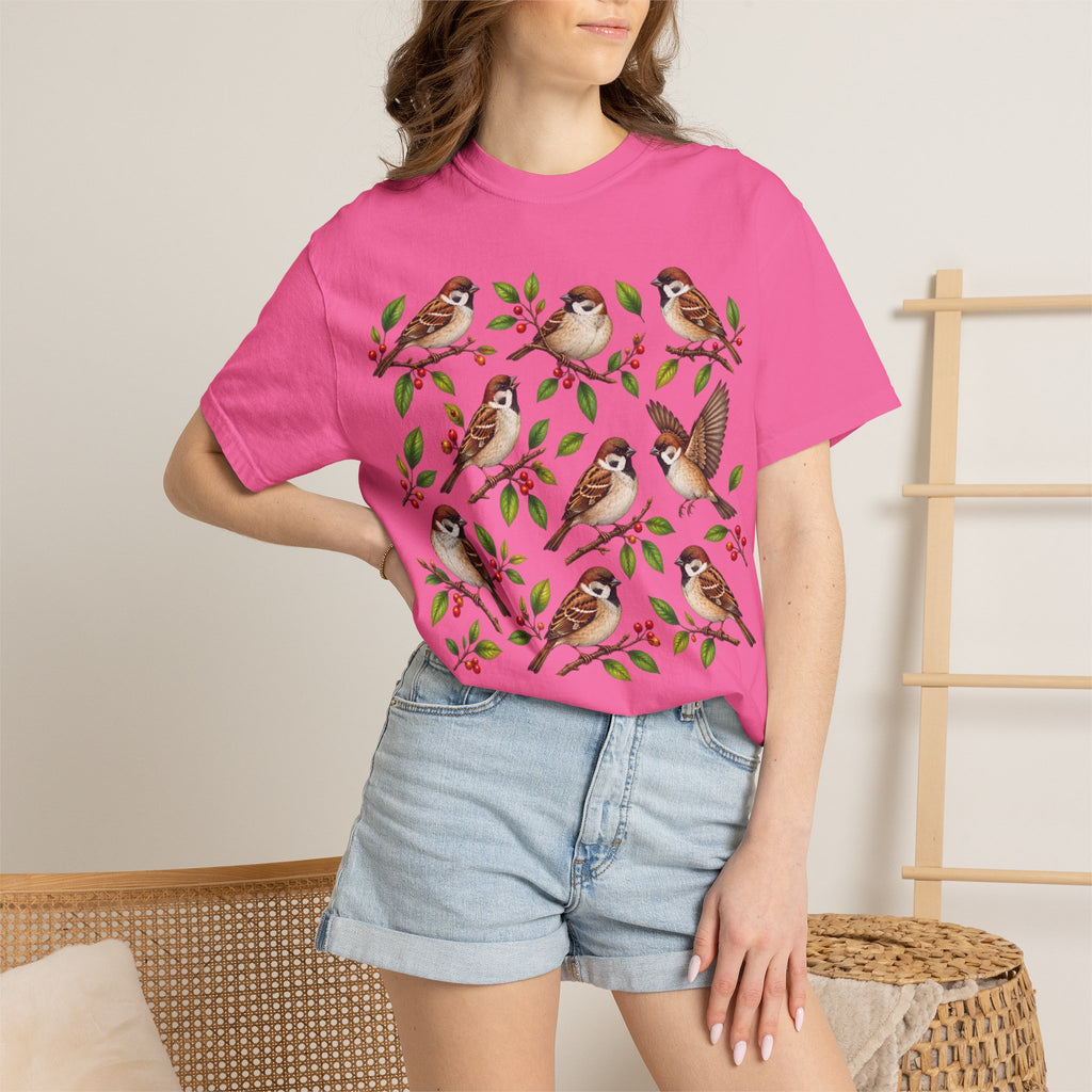 Sparrow Branches T-Shirt — Vintage Bird Illustration Tee for Bird Lovers & Nature Fans