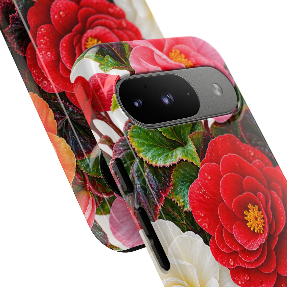 Floral Begonia Phone Case — Vibrant Red, Pink & Yellow Blossom Protective Cover
