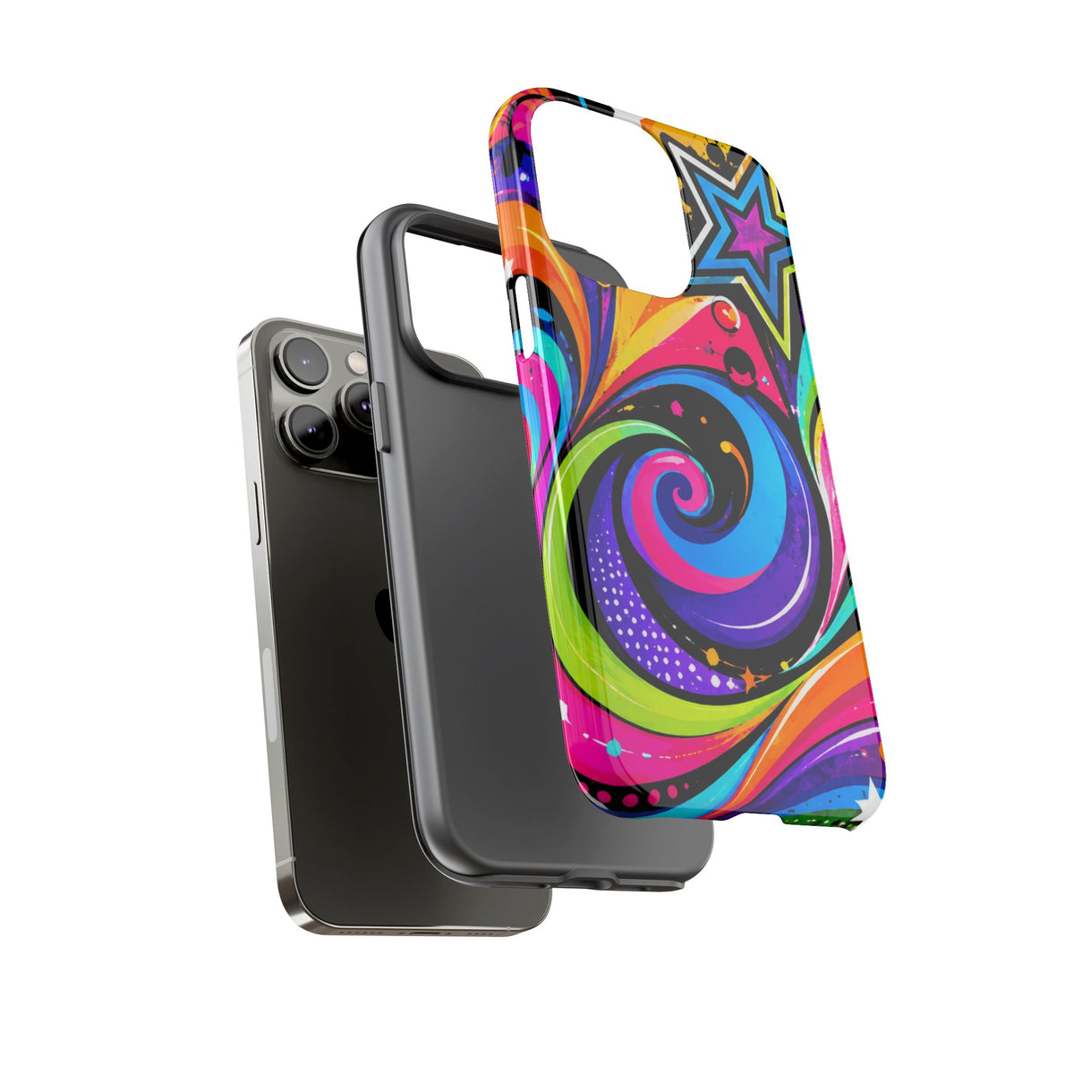 Psychedelic Swirl Phone Case — Bold Retro Stars & Neon Pop Art Tough Case
