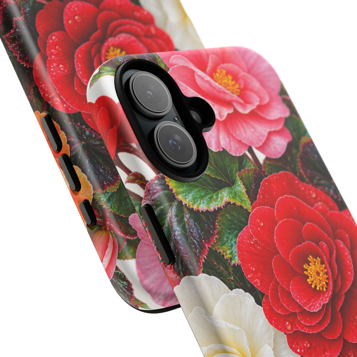 Floral Begonia Phone Case — Vibrant Red, Pink & Yellow Blossom Protective Cover