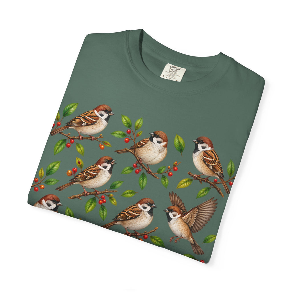 Sparrow Branches T-Shirt — Vintage Bird Illustration Tee for Bird Lovers & Nature Fans
