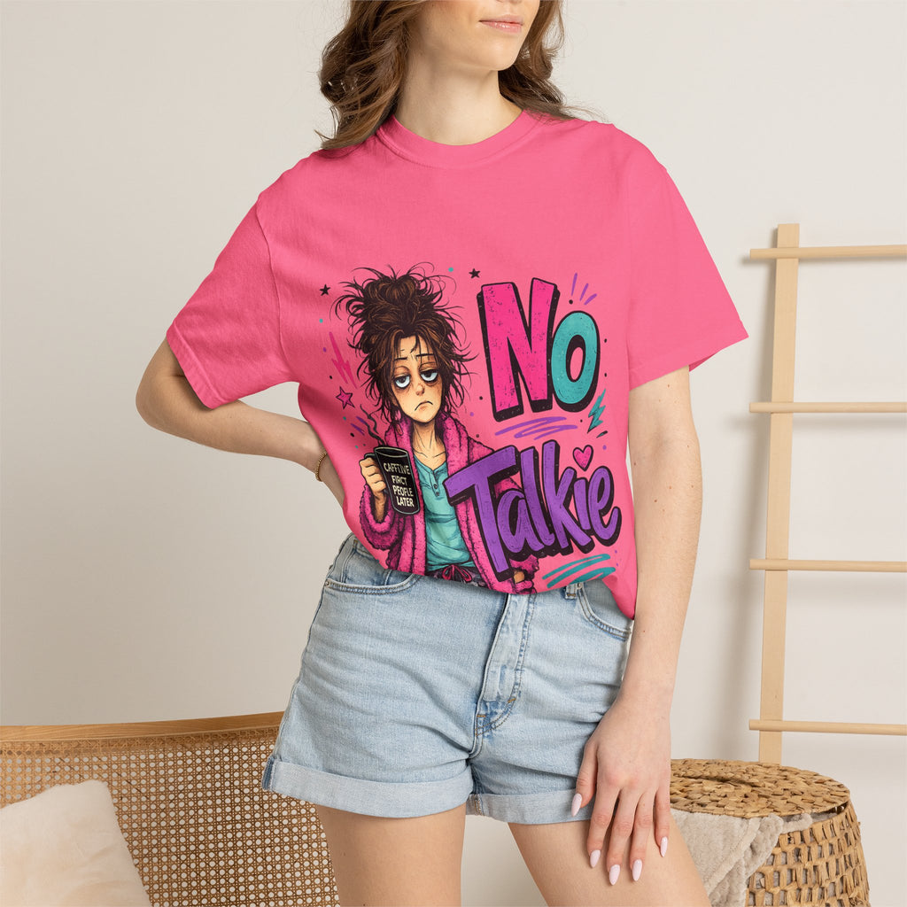 No Talkie Graphic T-Shirt | Grumpy Coffee Girl Illustration