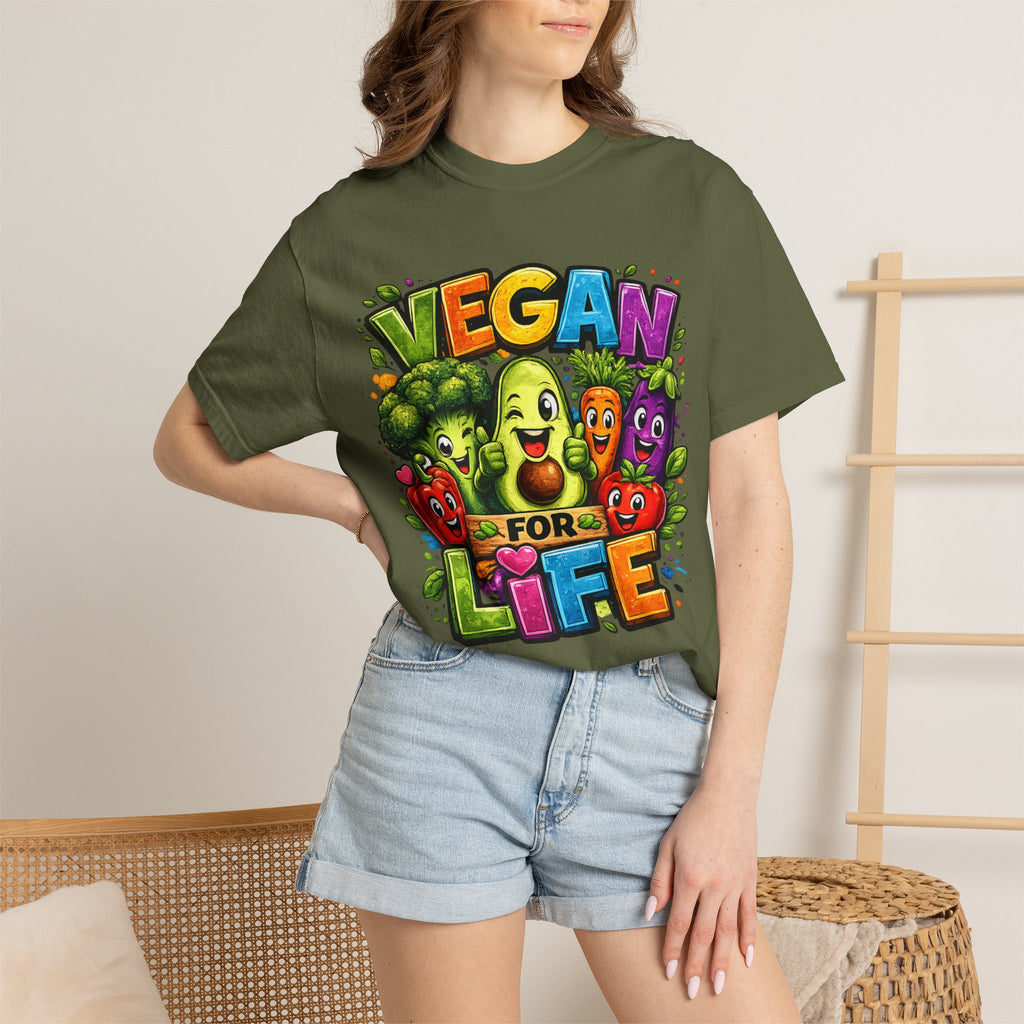 Vegan for Life T-Shirt | Colorful Cartoon Veggies Tee
