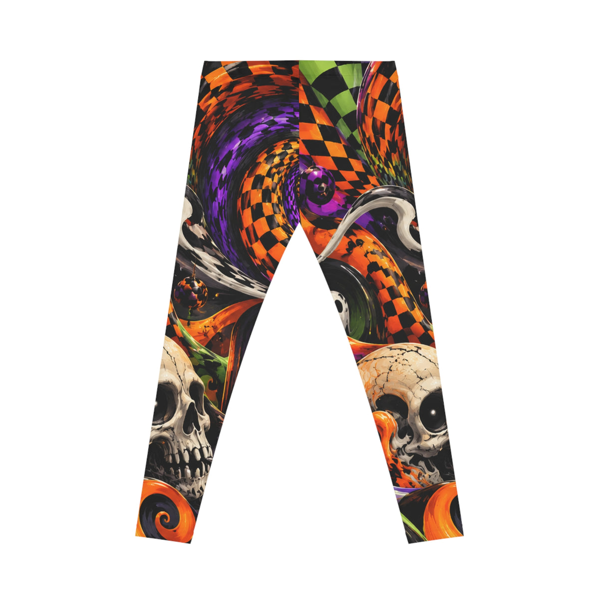Halloween Skull Checkered Leggings — Spooky Allover Print