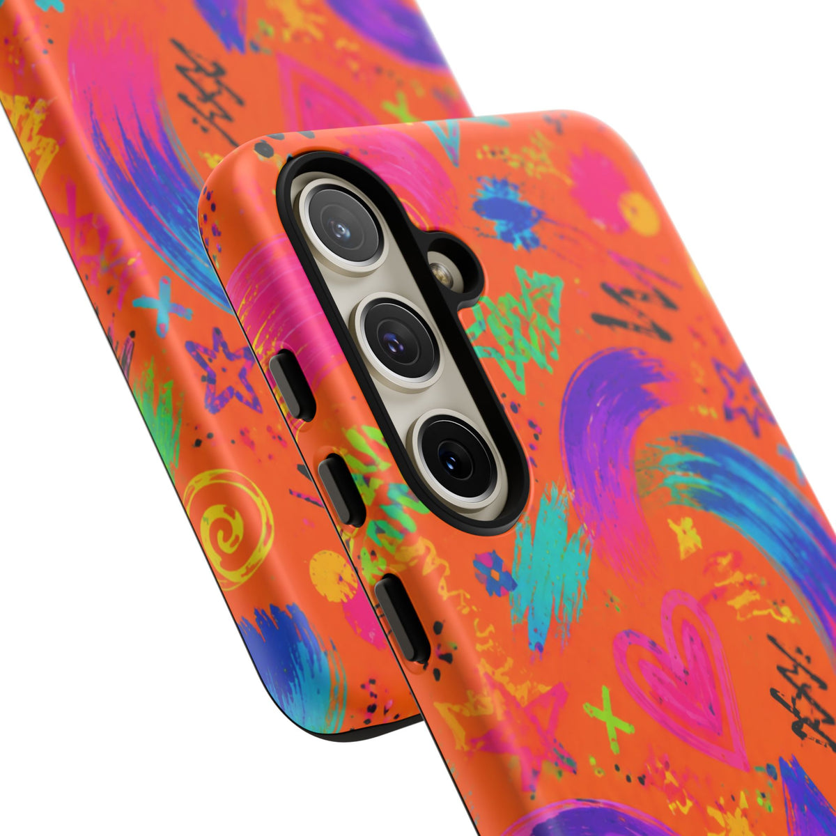 Colorful Neon Doodle Phone Case — Bright Abstract Stars & Hearts Tough Case