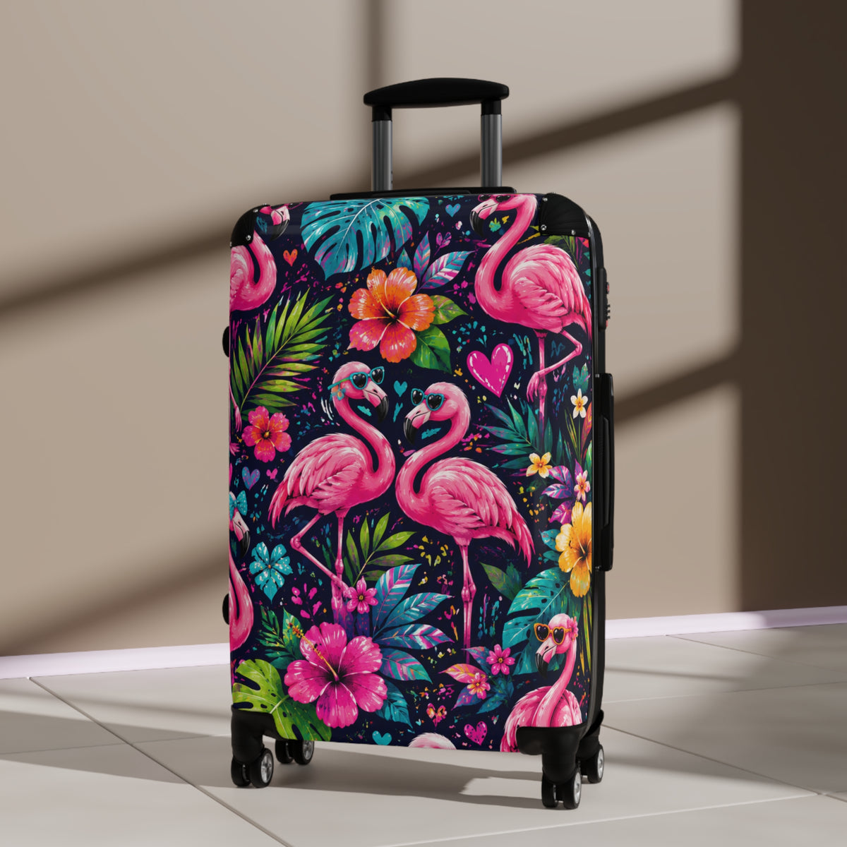 Flamingo Tropical Carry-On Suitcase – Vibrant Pink Flamingos & Hibiscus Luggage