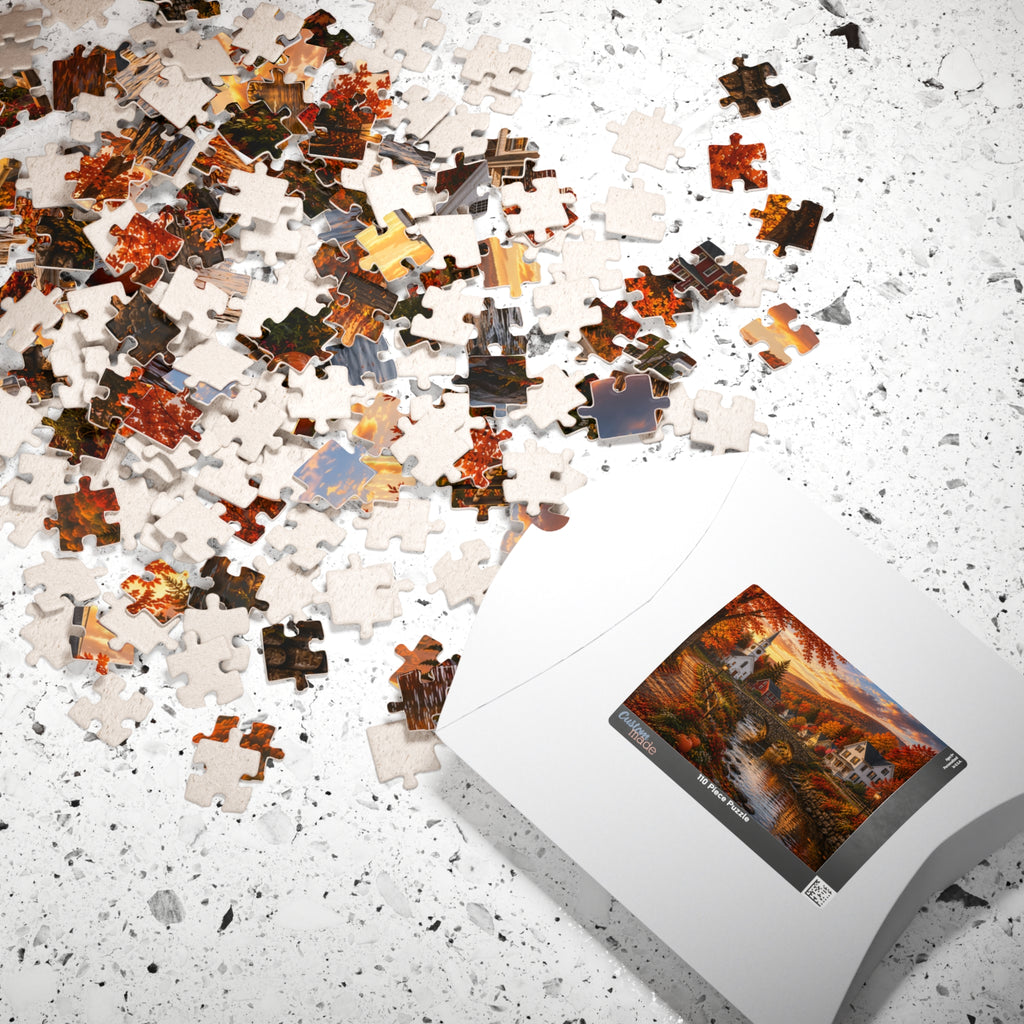 Autumn Village Landscape Puzzle | Fall River Church 520-Piece
