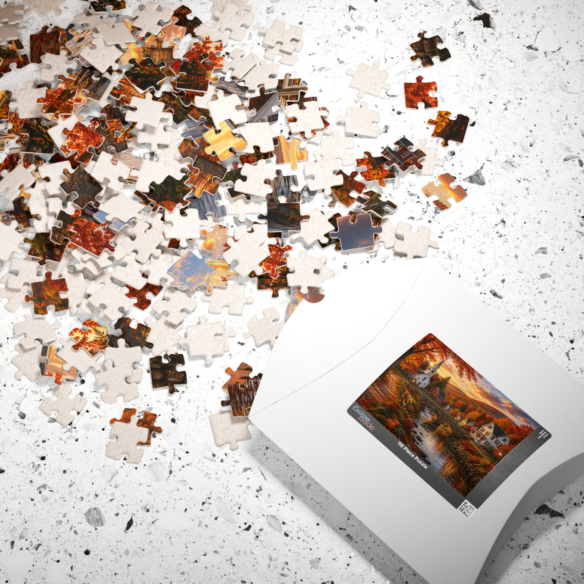 Autumn Village Landscape Puzzle | Fall River Church 520-Piece