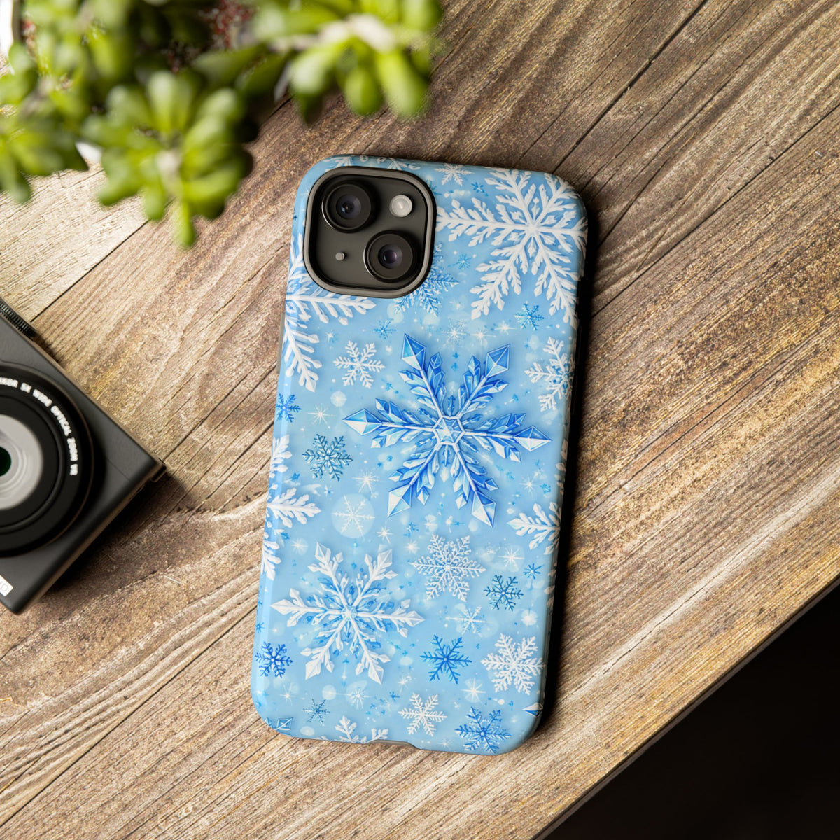 Winter Snowflake Tough Phone Case — Blue Holiday Protective Cover