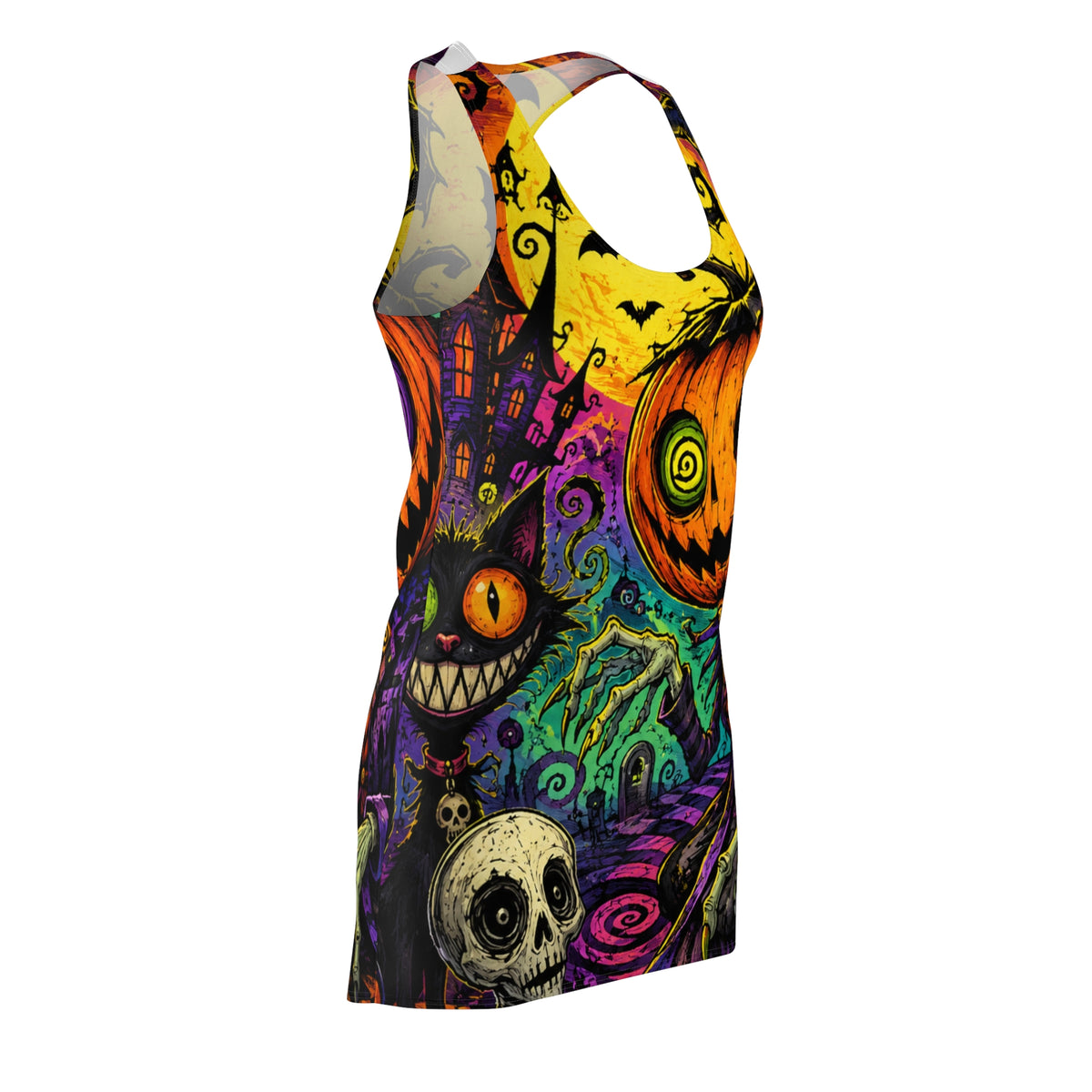 Psychedelic Halloween Pumpkin Racerback Dress | AOP