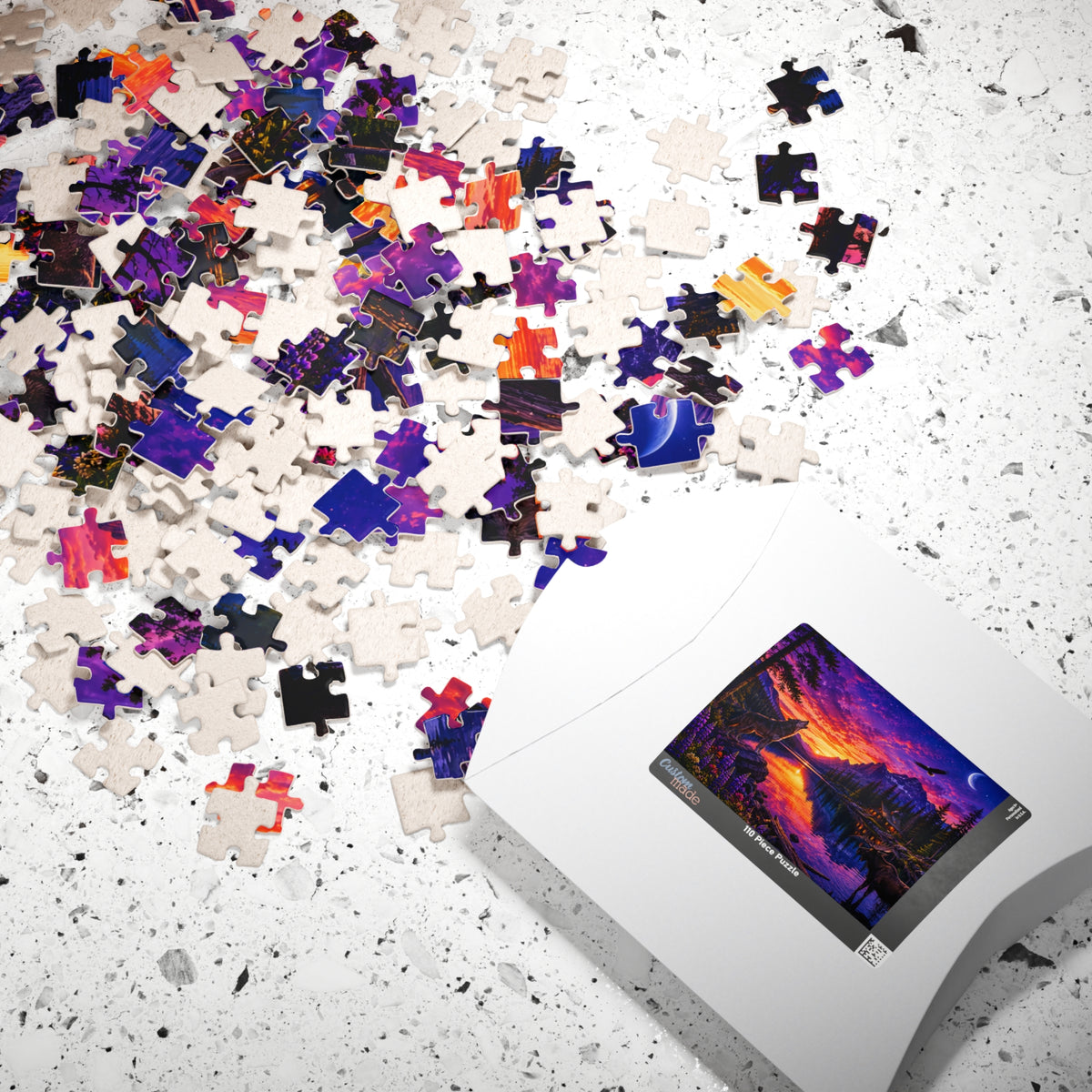 Sunset Wolves Lake Puzzle — Scenic Mountain Landscape Jigsaw (110–1014 pcs)