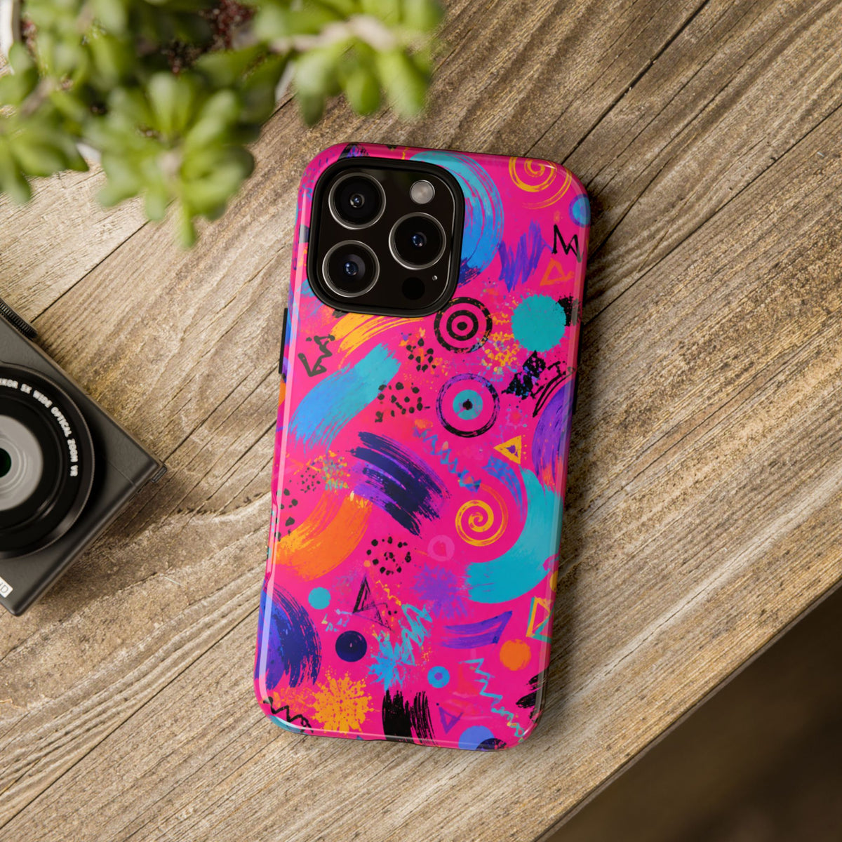 Neon Retro Abstract Tough Phone Case — 80s Brushstroke Pattern