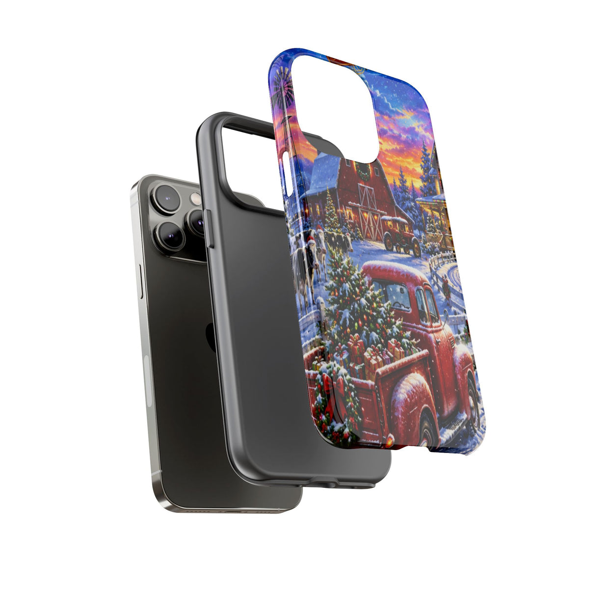 Christmas Farm Phone Case — Vintage Red Truck in Snowy Holiday Scene
