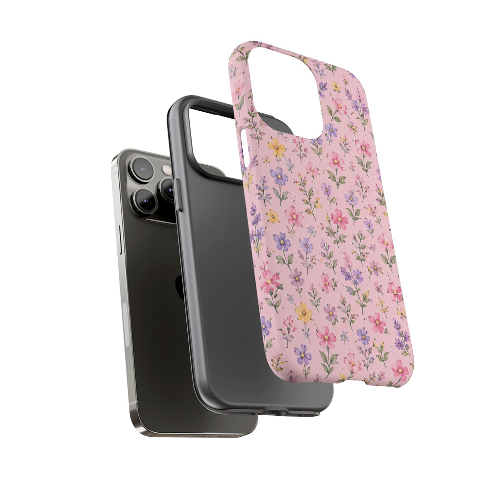 Floral Pink Tough Phone Case — Pastel Wildflower Protective Case