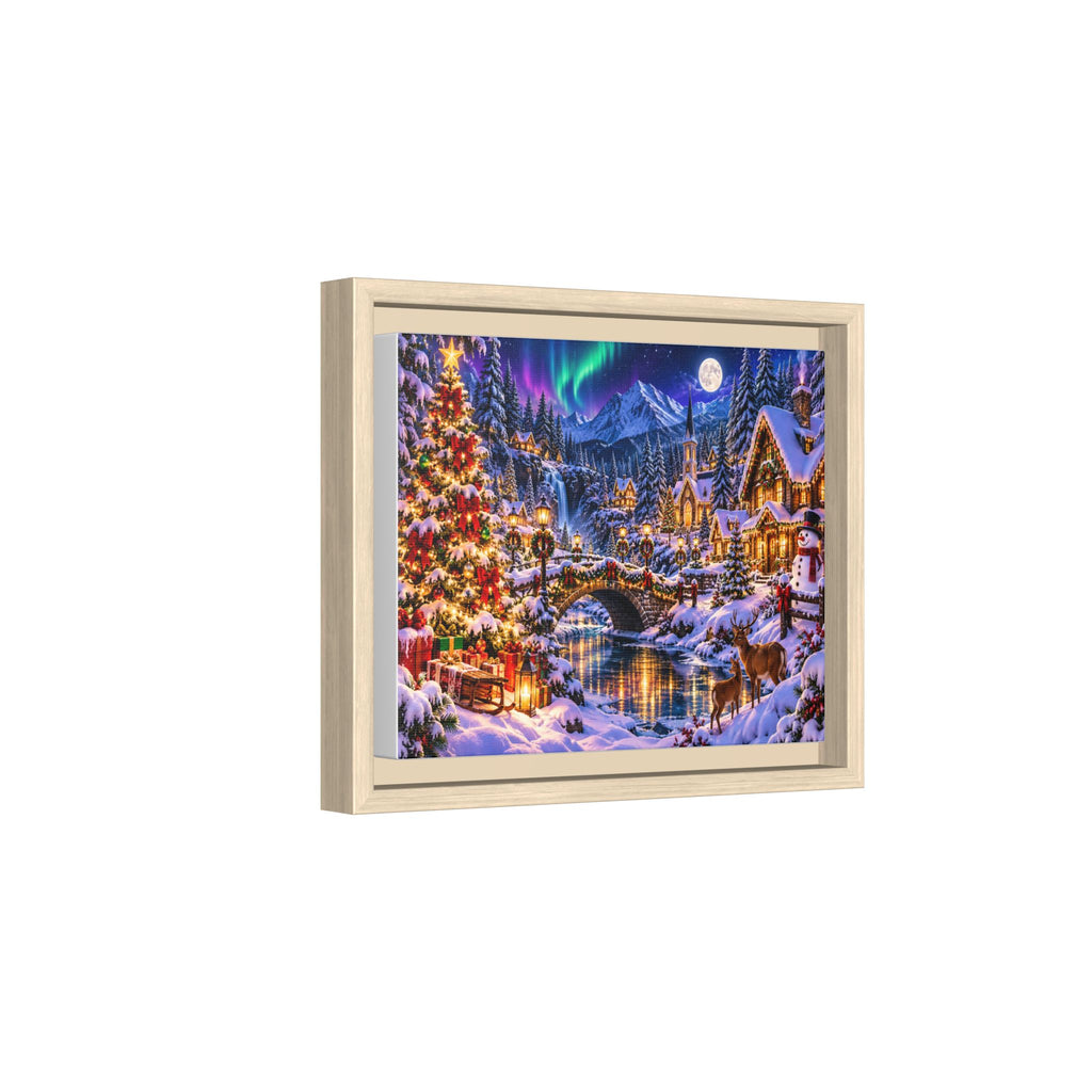 Framed Matte Canvas - Cozy Christmas Village Winter Night Wall Art