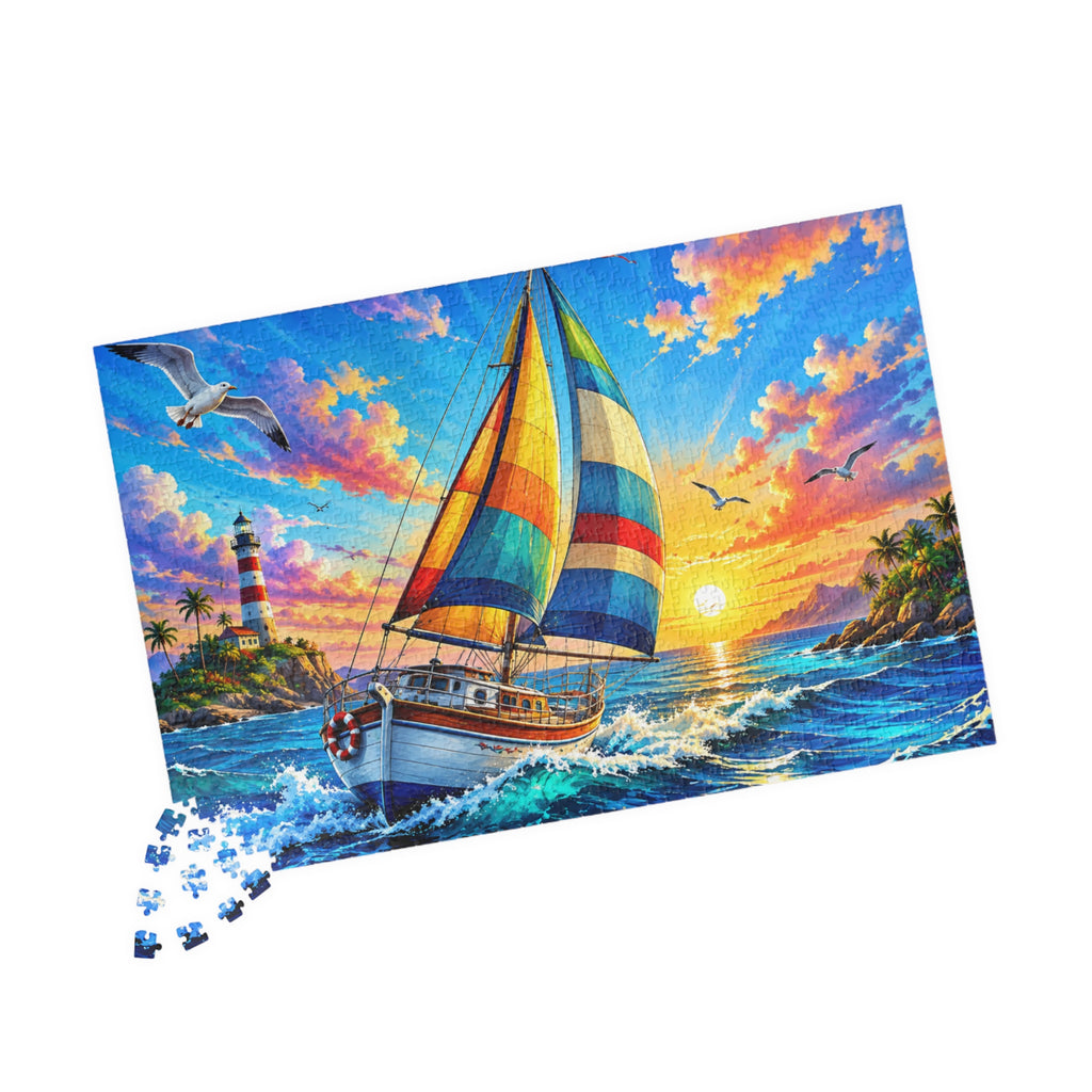 Sailboat at Sunset Jigsaw Puzzle — Scenic Ocean Puzzle (110/252/520/1014 pcs)