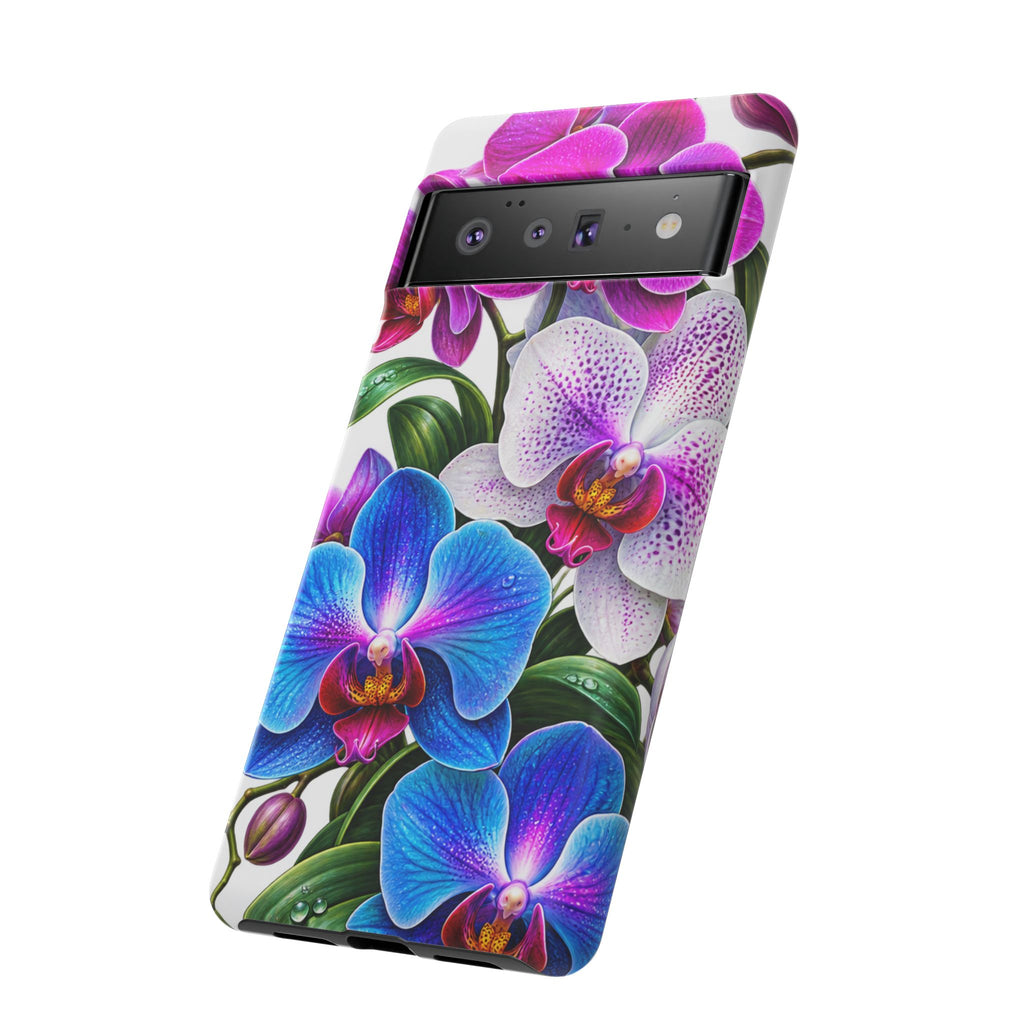 Orchid Floral Tough Phone Case – Vibrant Blue & Pink Orchid Protective Cover