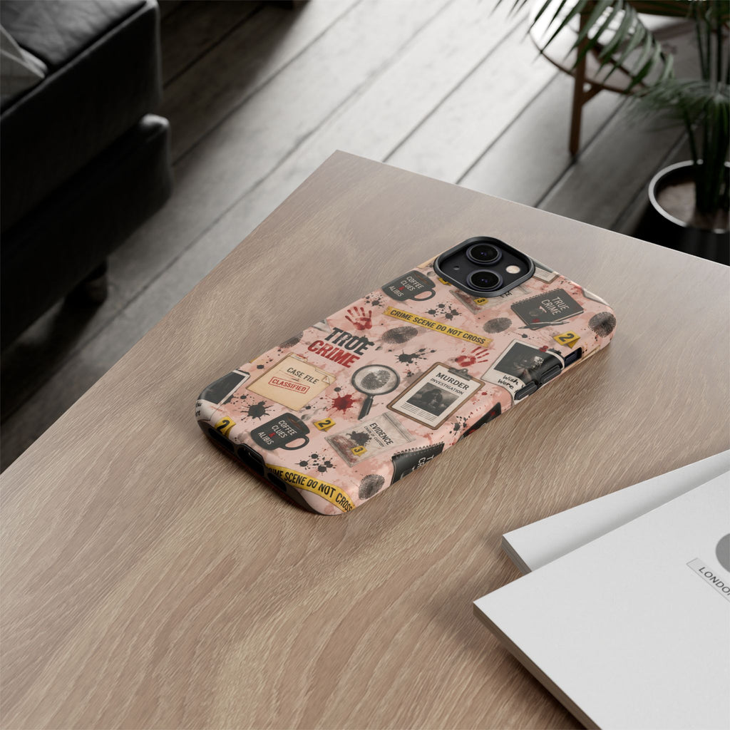 True Crime Pattern Phone Case – Detective Evidence, Crime Scene Tape & 'True Crime' Design