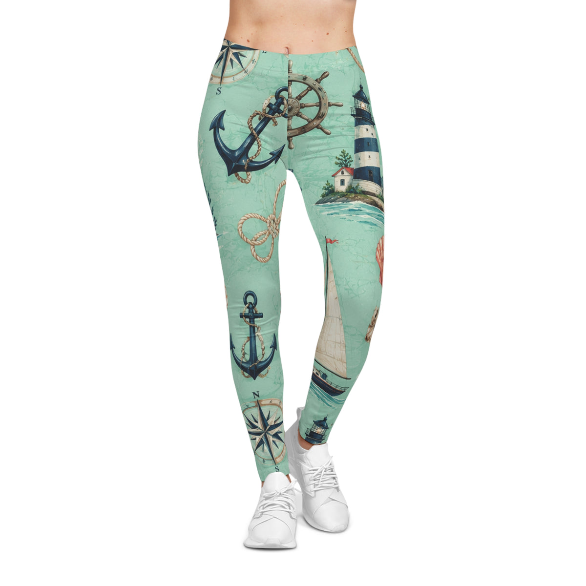 Nautical Lighthouse Anchor Leggings — Women's Sea-Print Casual Leggings