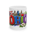Ohio Letter Art Mug | State Skyline, Heart & Floral Ceramic Mug