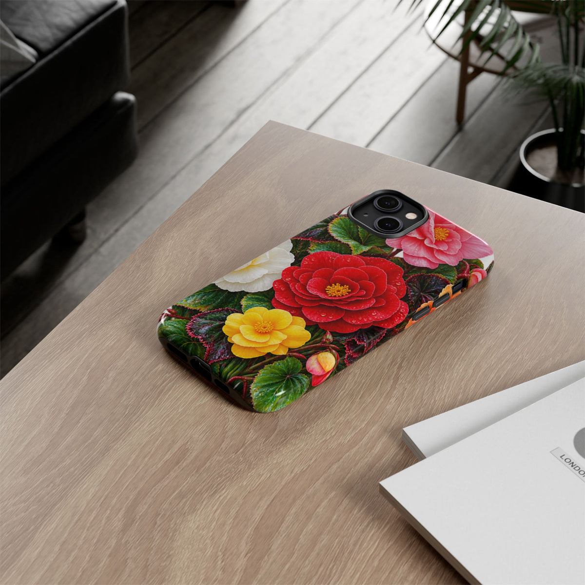 Floral Begonia Phone Case — Vibrant Red, Pink & Yellow Blossom Protective Cover