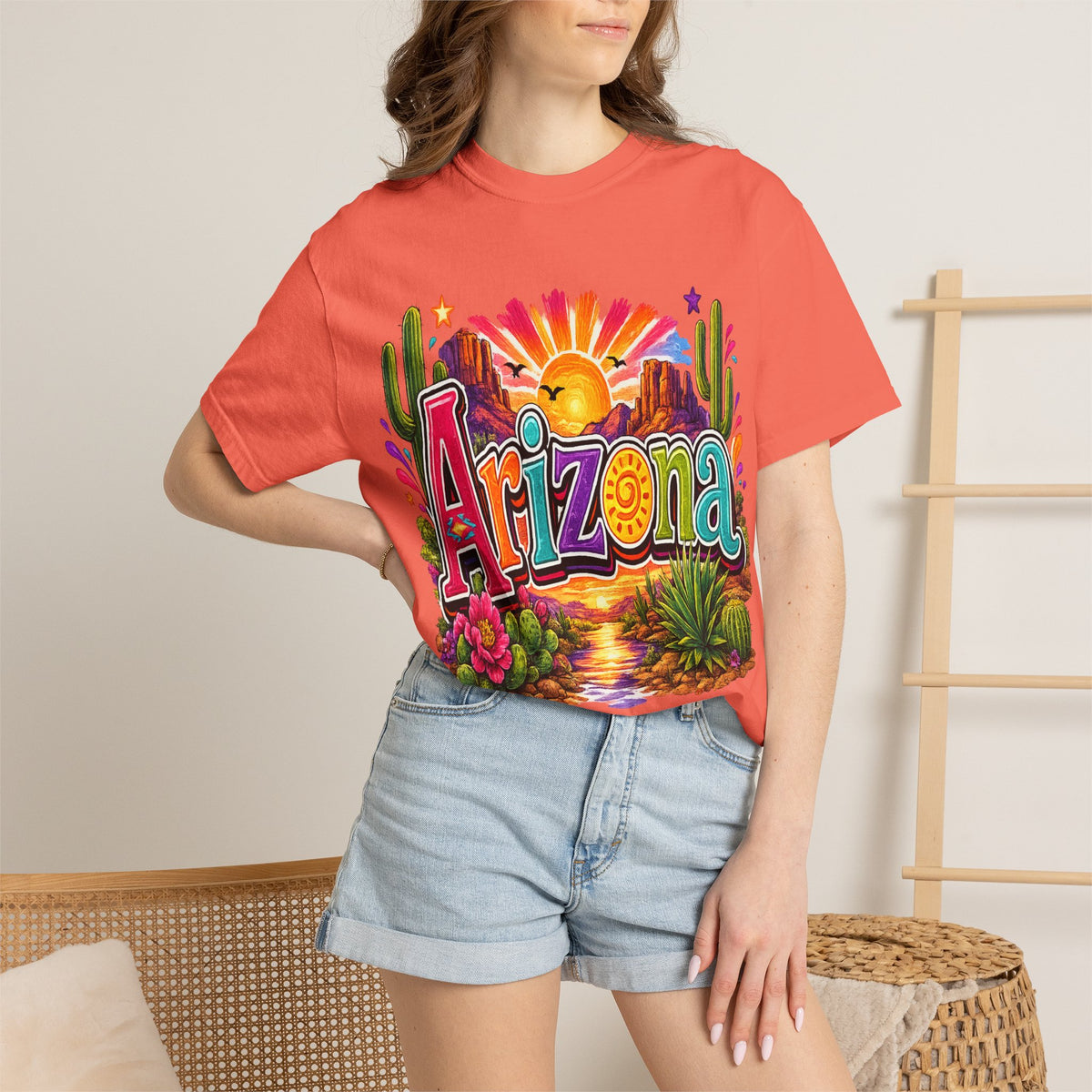 Arizona Desert Sunset T-shirt | Cactus, Saguaro, Floral Scenic Tee