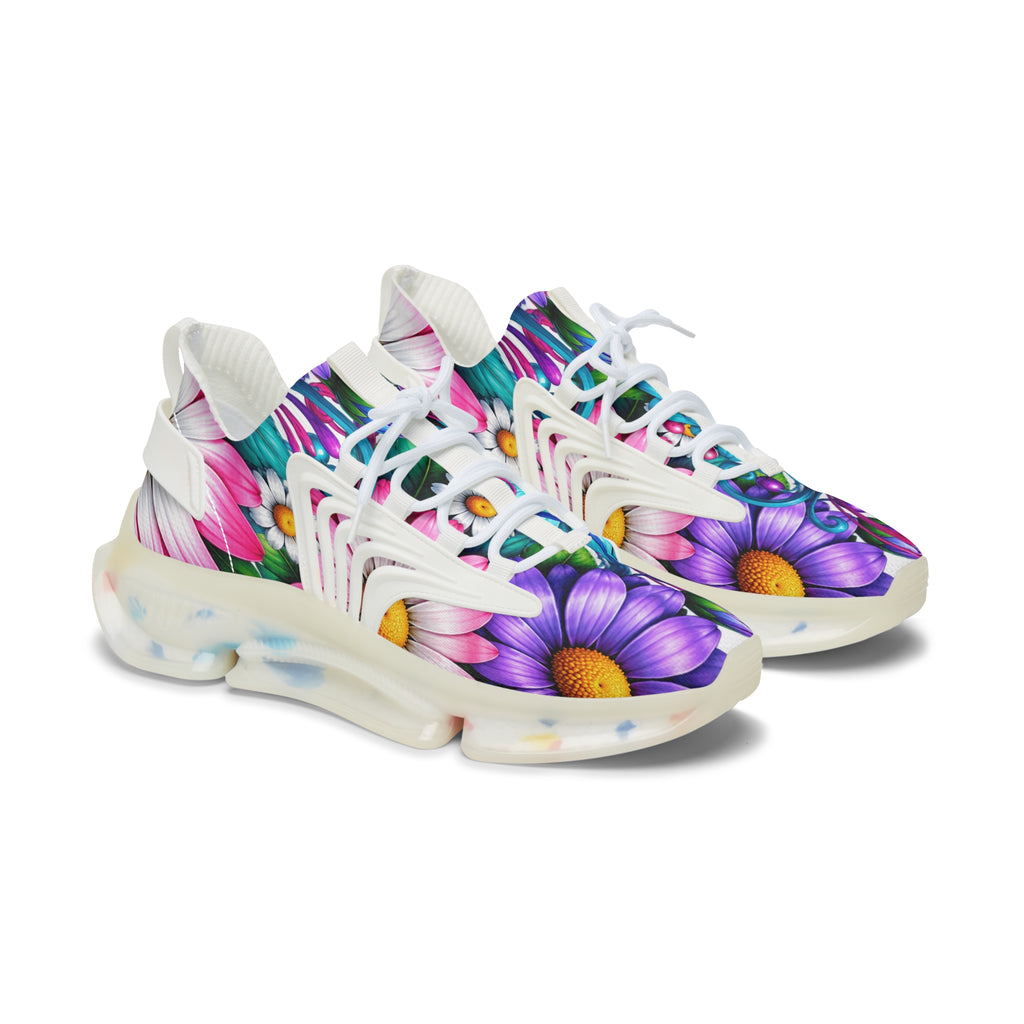 Floral Mesh Sneakers — Women's Colorful Daisy Athletic Shoes