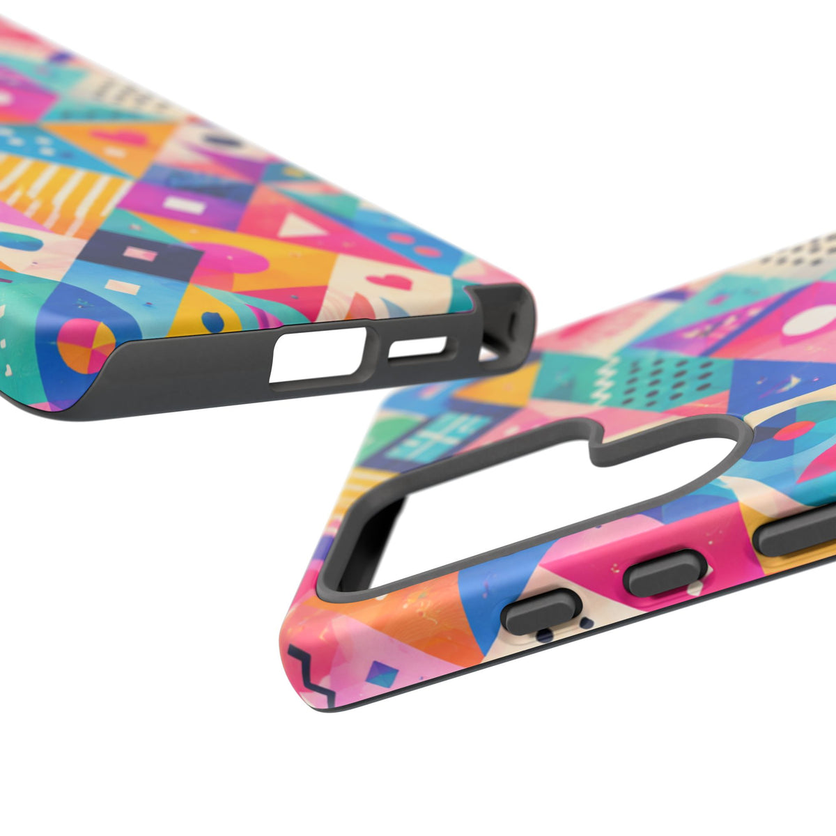 Colorful Geometric Tough Phone Case — Bright Abstract Heart & Triangle Pattern