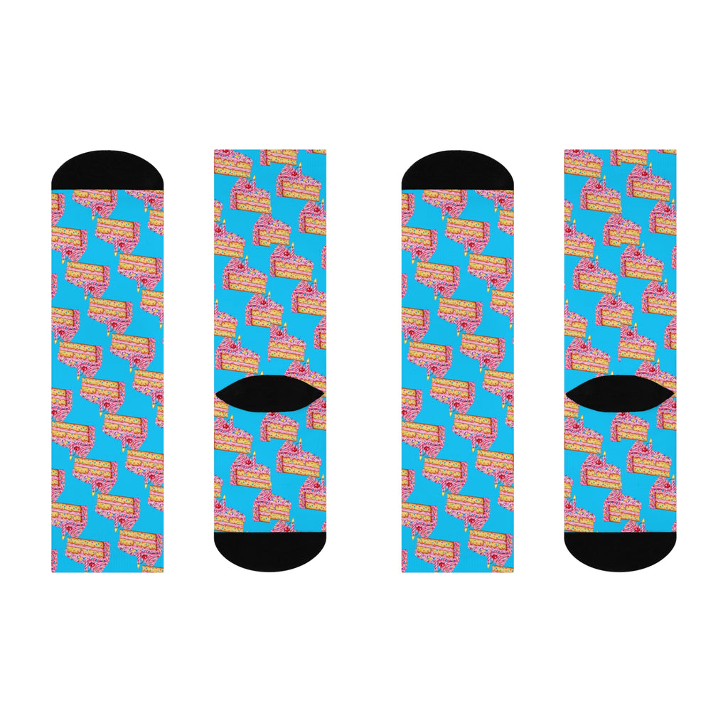 Birthday Cake Crew Socks — Colorful Party Slice Pattern Cushioned Socks