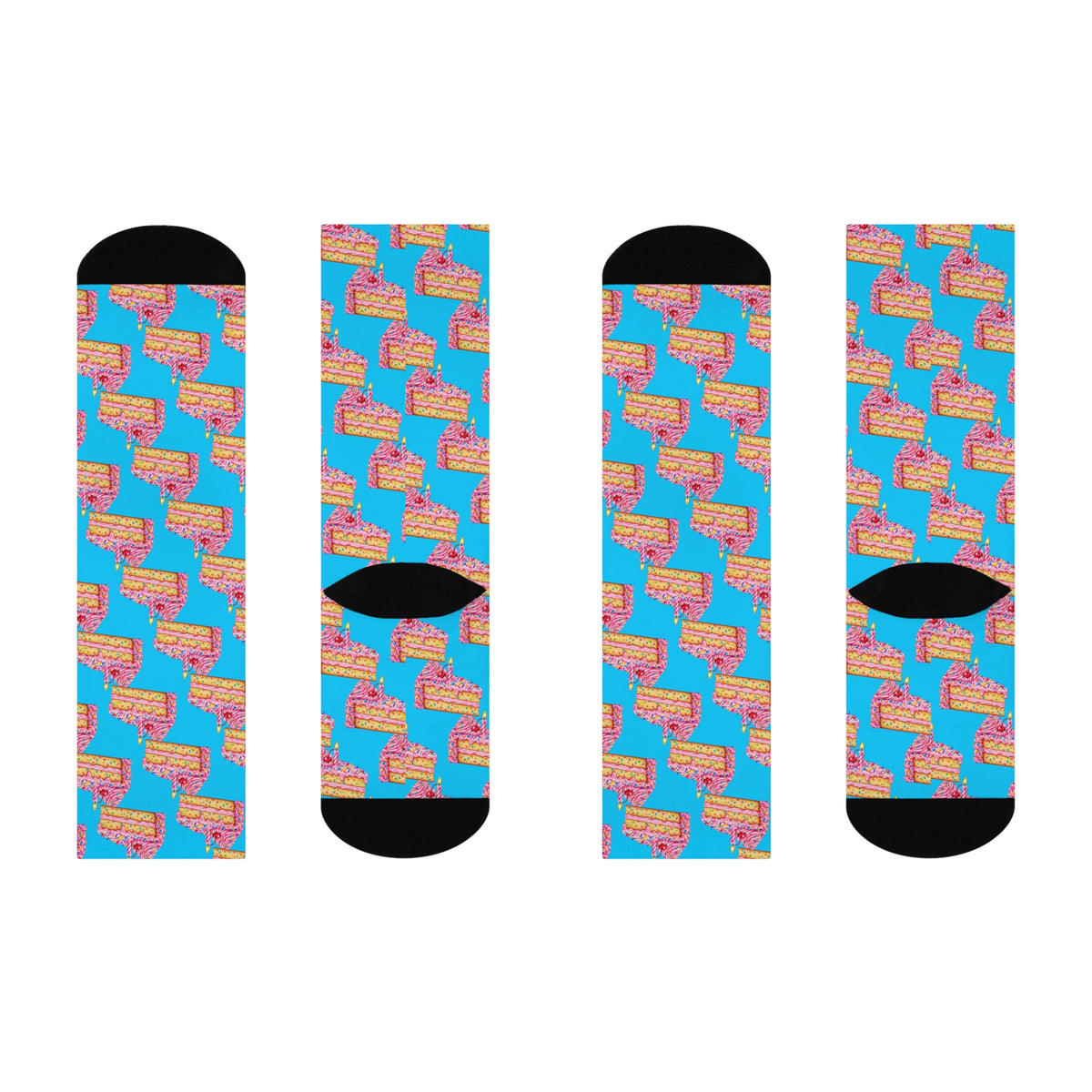Birthday Cake Crew Socks — Colorful Party Slice Pattern Cushioned Socks